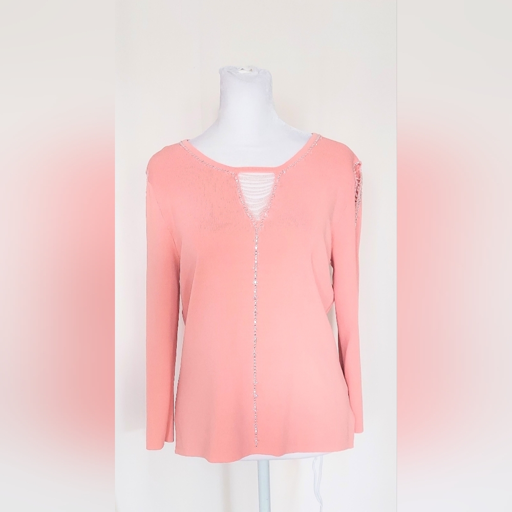 Hannah Jones Dusty Rose Stretch Knit Beaded Top Blouse Size Small
